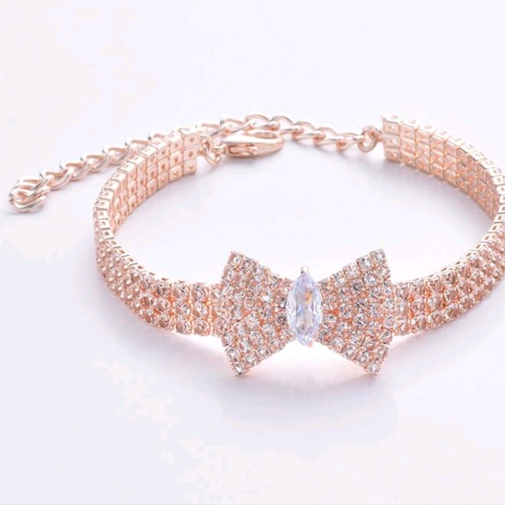 Sparkly Champagne Bow Tie Collar For Pet